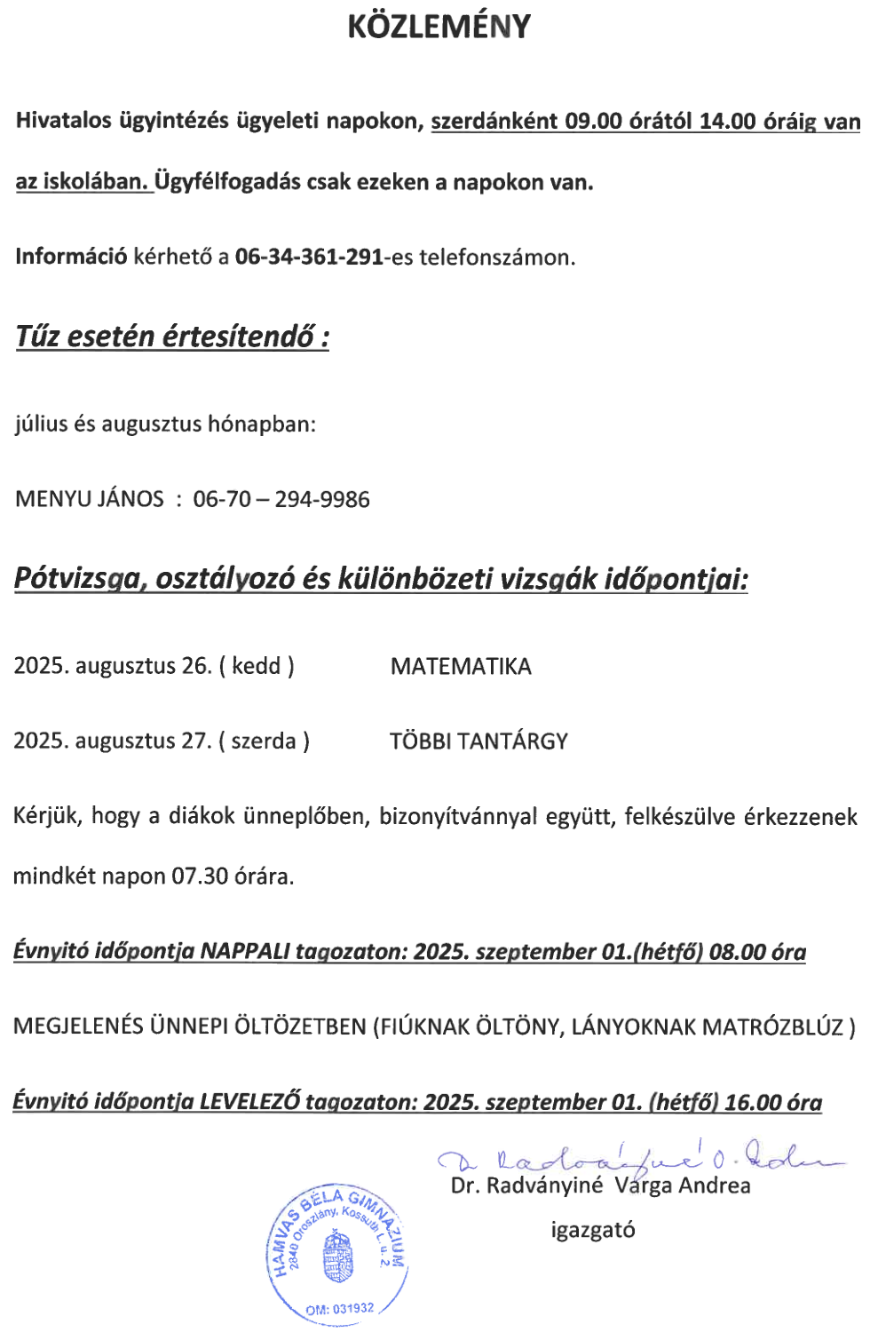 2025-NyáriÜgyeletInformáció
